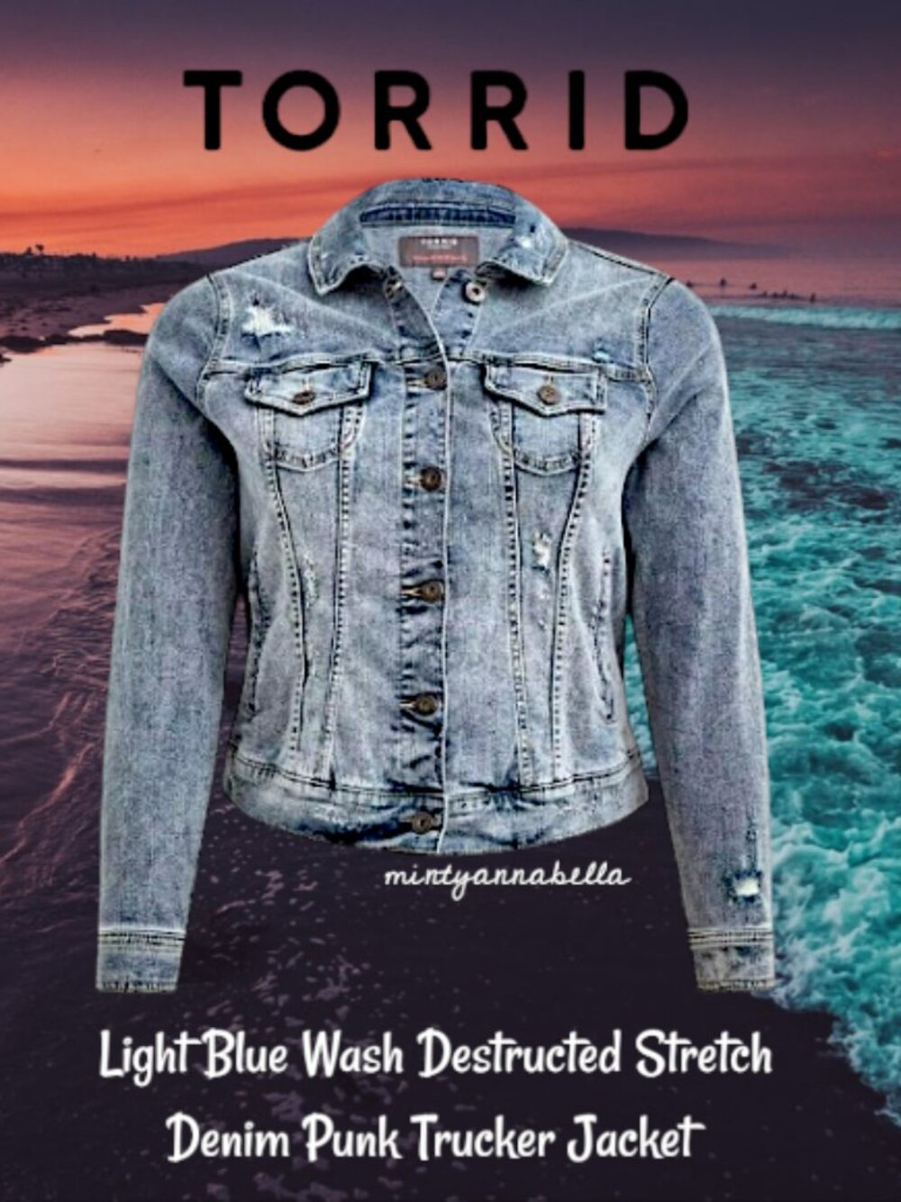 Torrid✨️Light Blue Wash Destructed Stretch Denim Punk Trucker Jacket